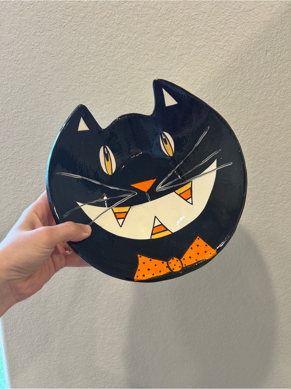 Vintage Halloween 90s Cat Dish Bowl Handmade